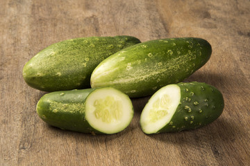 Fresh cucumber on the wooden table