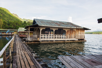 Floating house in the lake. Kanchanaburi ,Thailand.