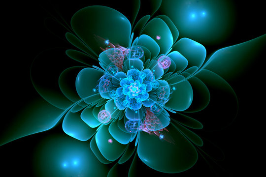 blue fractal flower on dark background