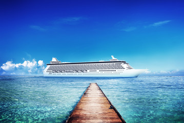 Yacht Cruise Ship Sea Ocean Tropical Scenic Concept - obrazy, fototapety, plakaty