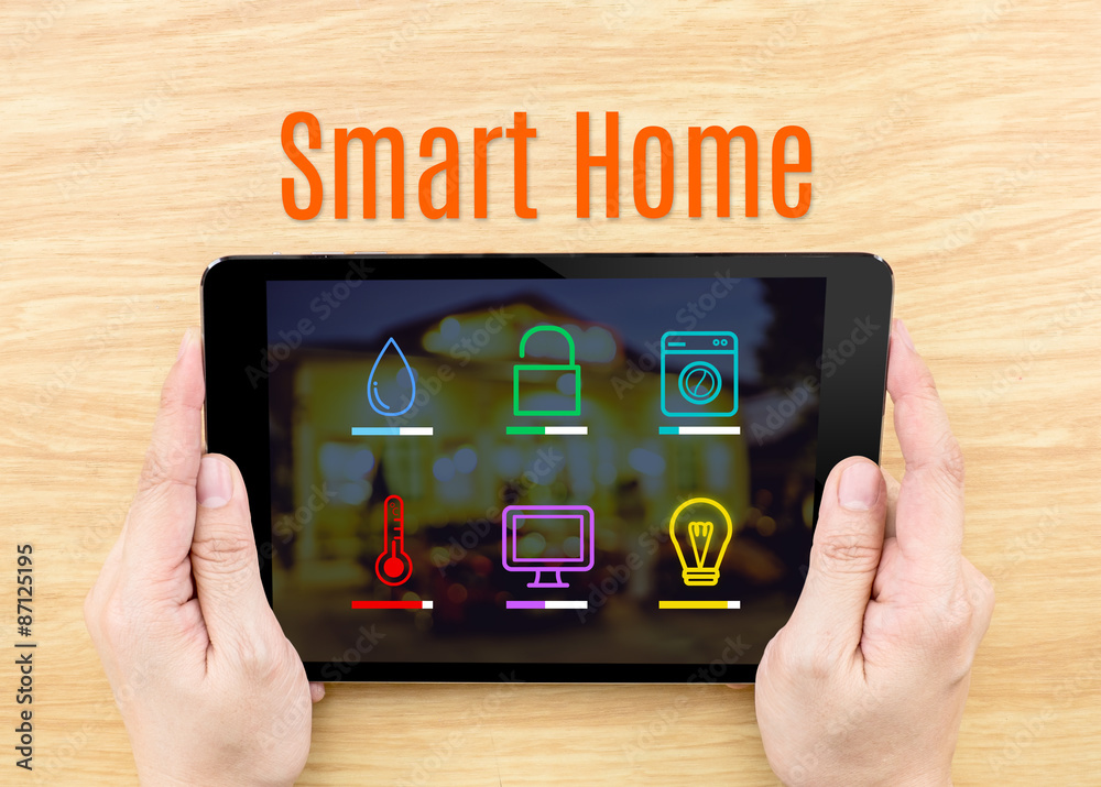 Poster Finger click screen with Smart home application interface with k