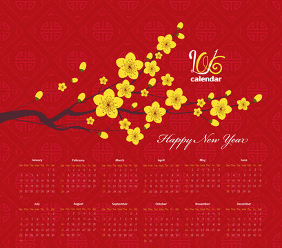 calendar 2016 Chinese New Year Cherry Blossom