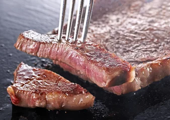 Schapenvacht deken met patroon Steakhouse Steak teppanyaki close-up