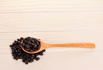 Coffee beans in wooden spoon