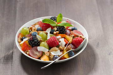 Fruit salad on a wooden table