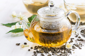 green tea with jasmin, closeup