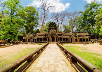 Fototapeta na wymiar Entrance to ancient Ta Prohm temple in Angkor, Cambodia