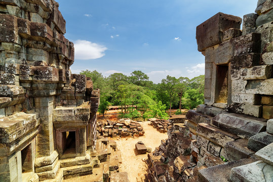 View of ruins of ancient Ta Keo from top of temple, Cambodia