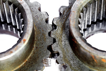 Gears cogs for industry metal on white background.