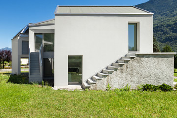 New house view from the meadow