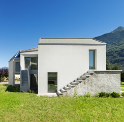 New house view from the meadow