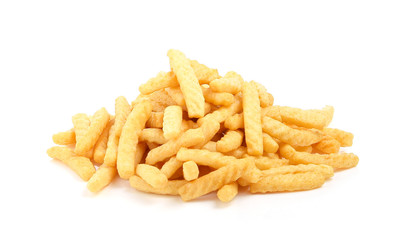 Crunchy prawn crackers on white background