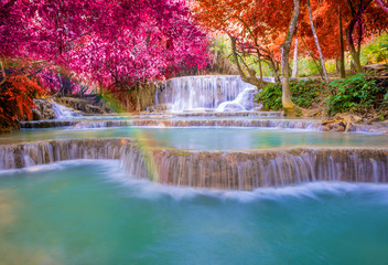 Waterfall in rain forest (Tat Kuang Si Waterfalls at Luang praba