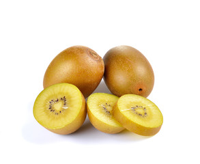 Yellow gold kiwi close up on white background