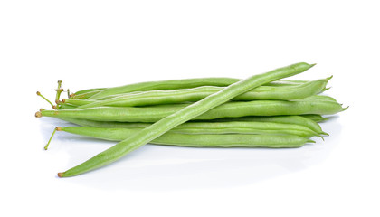 Fresh green beans on white background