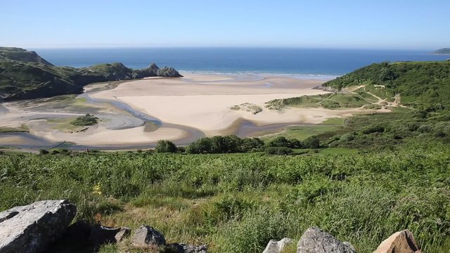 Three Cliffs Bay south coast the Gower Peninsula Wales uk 