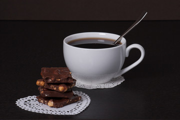 Chocolate, Black Coffee In White Cup