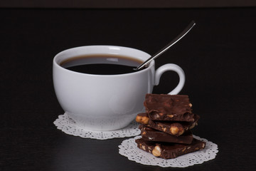 Chocolate, Black Coffee In White Cup
