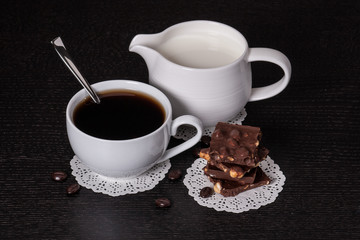 Chocolate, Black Coffee In White Cup