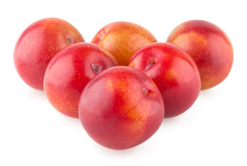 red plums on white background