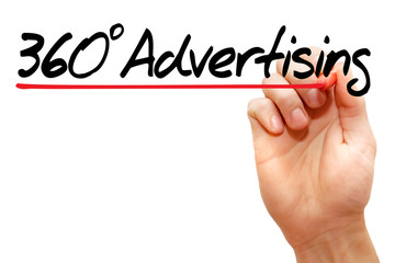 Hand writing 360 degrees Advertising with marker, business concept
