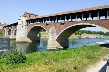 Pavia, Italy: Covered bridge over the river Ticino.