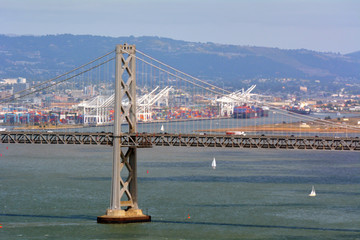 Oakland Bay Bridge San with Francisco harbour, California