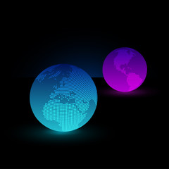 Set of colored globe glass icons. Vector Illustration