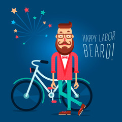 Labor Day Illustration card with the hipster guy