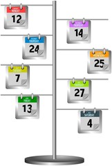 Coloured calendar pages hanged on steel stand