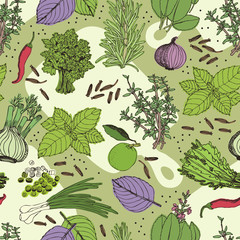 Herbs and spice seamless pattern