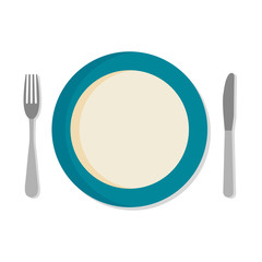 Flat design set with a fork, knife and dinner plate