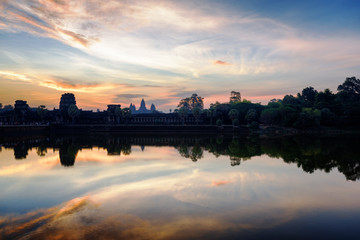 Fototapeta na wymiar Ancient temple Angkor Wat at sunrise. Siem Reap, Cambodia
