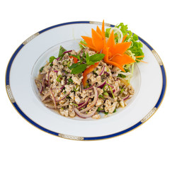 Thai Spicy Chicken Salad (Larb Gai) isolated on white