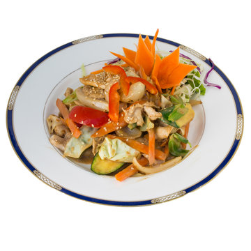 Peanut Sause stir fry with chicken isolated on white