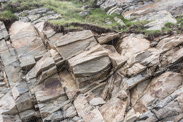 Protective mesh. Nature Rock Protection Landslide High Hill.