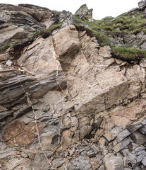 Protective mesh. Nature Rock Protection Landslide High Hill.