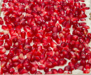 Pomegranate red seeds background in salad