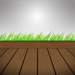 dark brown Wood Vector Background Texture and green grass