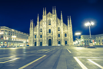 Fototapeta na wymiar The Duomo of Milan Cathedral in Italy with vintage filter