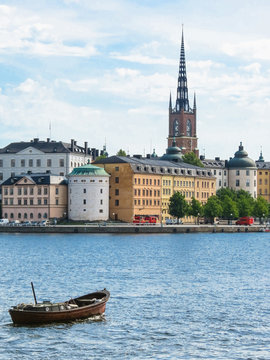 View of the Gamla Stan,The Old Town in Stockholm, Sweden. And floating boat