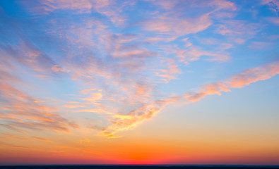 Beautiful landscape dawn sky with reflection in the clouds with sunlight