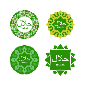 Logo of Halal products. Text of in Arabic "Halal". Vector illust