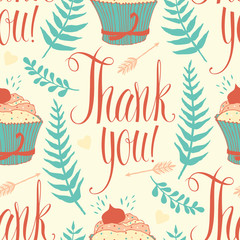 Obraz premium Thank you background with cupcake, calligraphy and ferns