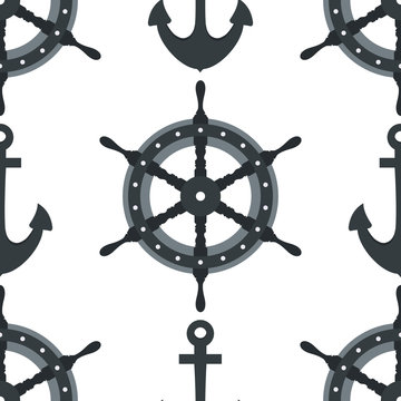 Steering wheel ship and anchor background