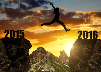 Girl jumps to the New Year 2016
