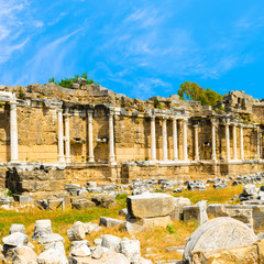 Fototapeta na wymiar ancient ruins of goddess chance Tyche temple Roman Empire, Side,