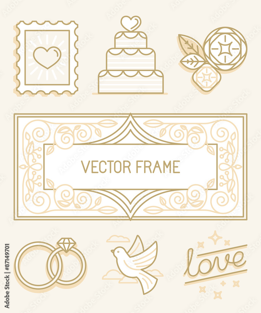Poster vector linear design elements for wedding invitations