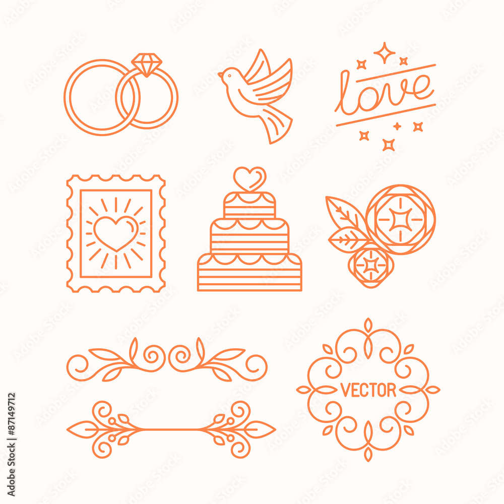 Poster vector linear design elements for wedding invitations