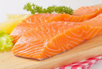 Raw salmon fillets